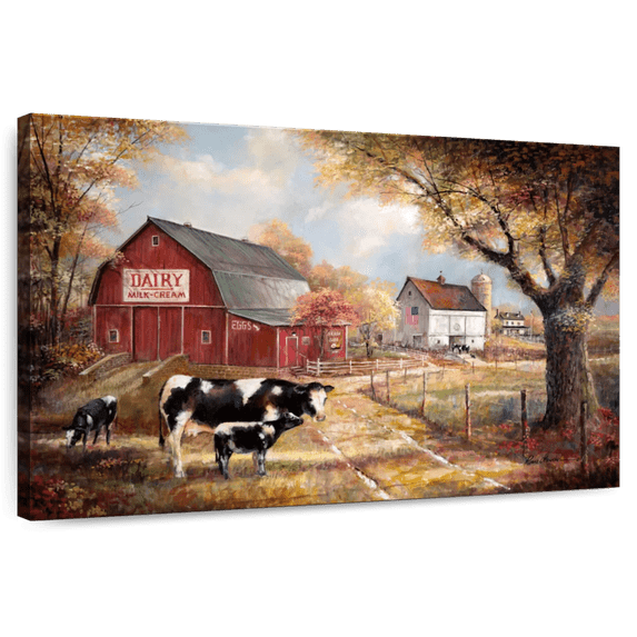 Elephant Stock Memories On The Farm Wall Art - Horizontal Canvas Wall Art - Living Room Wall Decor - Architecture Canvas - Red And Orange Decor By Ruane Manning - 24" x 16"