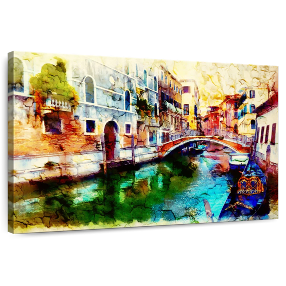 Elephant Stock Memories Of Venice Wall Art - Horizontal Canvas Wall Art - Dining Room Wall Decor - Places Canvas - Yellow And Brown Decor - 39" x 26"