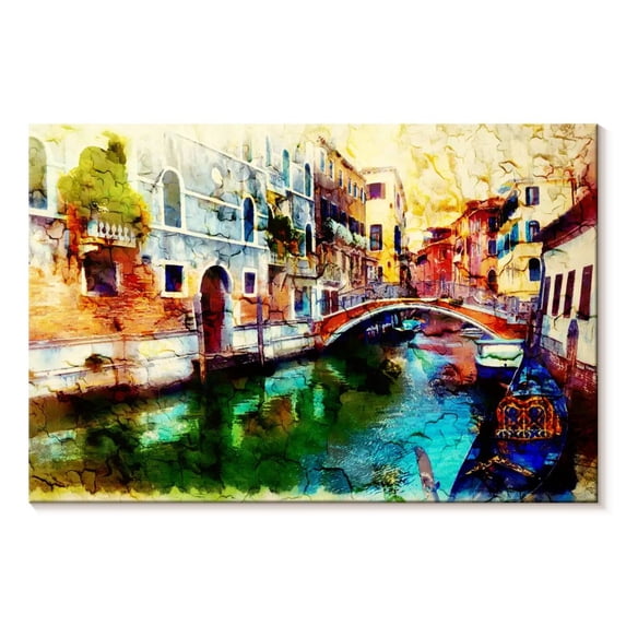 Elephant Stock Memories Of Venice Wall Art - Horizontal Canvas Wall Art - Dining Room Wall Decor - Places Canvas - Yellow And Brown Decor - 39" x 26"