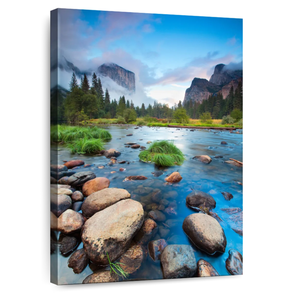 Elephant Stock Merced Riverside Wall Art - Vertical Canvas Wall Art - Living Room Wall Decor - Nature Canvas - Gray And Blue Decor - 16" x 24"