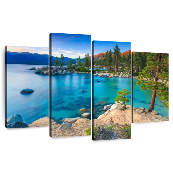 Elephant Stock Mesmerizing Lake Tahoe Wall Art - Horizontal Multi Panel Canvas - Living Room Wall Decor - Nature Multi Panel - Gray And Beige Decor - 36" x 22"