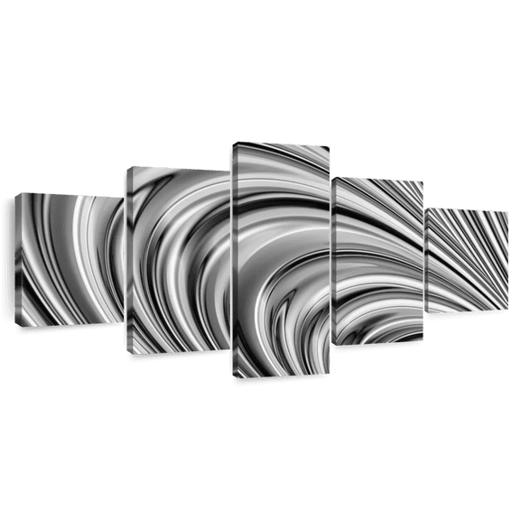 Elephant Stock Metal Wave Wall Art - Horizontal Multi Panel Canvas - Living Room Wall Decor - Abstract Multi Panel - Silver And Gray Decor - 92" x 42"