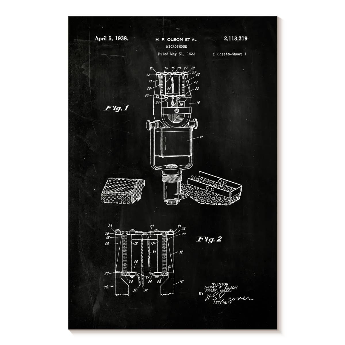 Elephant Stock Microphone Bw Patent Wall Art - Vertical Canvas Wall Art ...