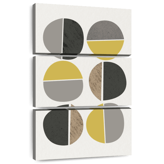 Elephant Stock Mid Century Abstract Circles Ii Wall Art - Vertical Multi Panel Canvas - Living Room Wall Decor - Abstract Multi Panel - Black And Gray Decor By Urban Epiphany - 36" x 57"
