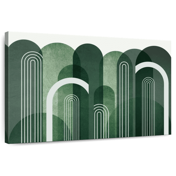 Elephant Stock Mid-century Arches Emerald Green Wall Art - Horizontal Canvas Wall Art - Living Room Wall Decor - Abstract Canvas - Green And White Decor By Urban Epiphany - 12" x 8"