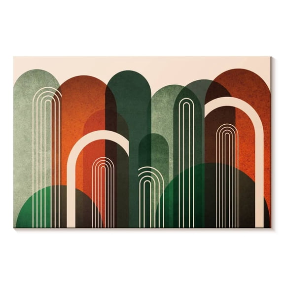 Elephant Stock Mid-century Arches Orange Green Wall Art - Horizontal Canvas Wall Art - Living Room Wall Decor - Abstract Canvas - Brown And Green Decor By Urban Epiphany - 12" x 8"