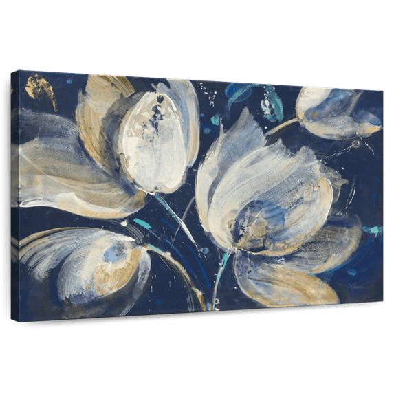 Elephant Stock Midnight Garden Wall Art - Horizontal Canvas Wall Art - Bedroom Wall Decor - Abstract Canvas - Blue And Beige Decor By Albena Hristova - 12" x 8"