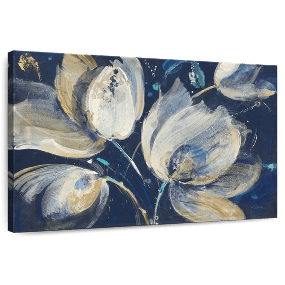 Elephant Stock Midnight Garden Wall Art - Horizontal Canvas Wall Art - Bedroom Wall Decor - Abstract Canvas - Blue And Beige Decor By Albena Hristova - 51" x 34"