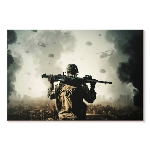 Elephant Stock Military War Zone Wall Art - Horizontal Canvas Wall Art - Living Room Wall Decor - Military Canvas - Gray And Black Decor - 30" x 20"
