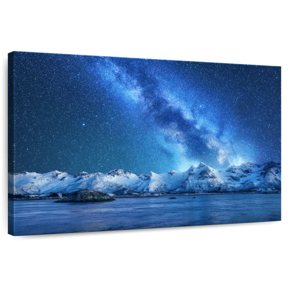 Elephant Stock Milky Way Over Fjord Wall Art - Horizontal Canvas Wall Art - Living Room Wall Decor - Astronomy & Space Canvas - Blue And Teal Decor - 51" x 34"