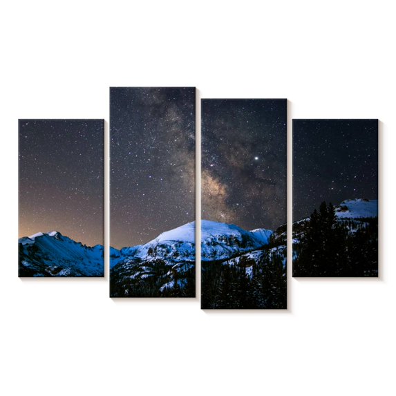 Elephant Stock Milky Way Over Longs Peak Wall Art - Horizontal Multi Panel Canvas - Living Room Wall Decor - Astronomy & Space Multi Panel - Blue And Black Decor - 68" x 42"