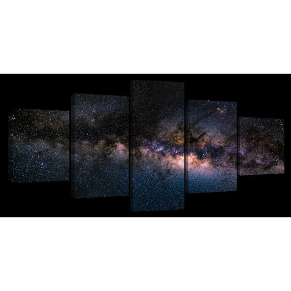 Elephant Stock Milky Way System Wall Art - Horizontal Multi Panel Canvas - 5 Pieceliving Room Wall Decor - Photography Astronomy & Space Multi Panel - Black And Orange Decor - 92" x 42"
