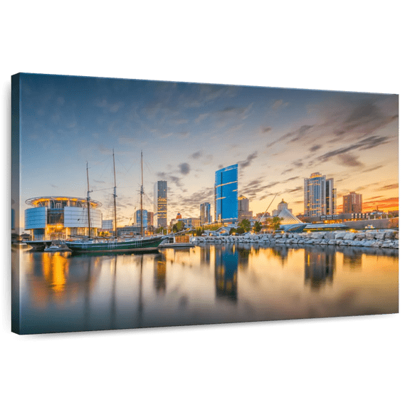 Elephant Stock Milwaukee Downtown Wall Art - Horizontal Canvas Wall Art - Living Room Wall Decor - Places Canvas - Gray And Orange Decor - 51" x 34"