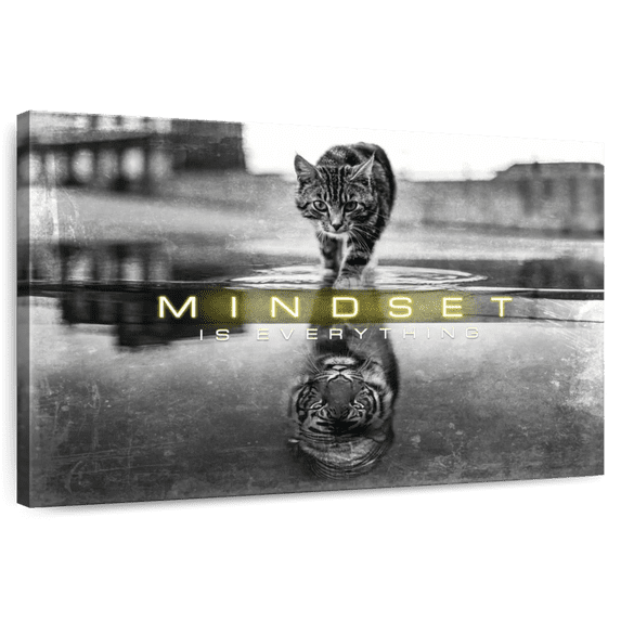 Elephant Stock Mindset Is Everything Inspirational Quote Wall Art - Horizontal Canvas Wall Art - Living Room Wall Decor - Inspirational And Typography Canvas - Gray And Beige Decor - 36" x 24"