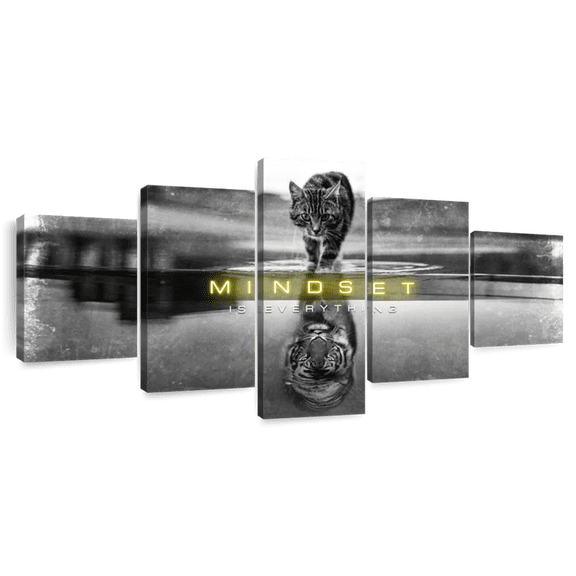 Elephant Stock Mindset Is Everything Inspirational Quote Wall Art - Horizontal Multi Panel Canvas - Living Room Wall Decor - Inspirational Typography Multi Panel - Gray And Beige Decor - 55" X 24"