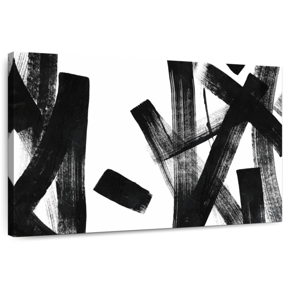 Elephant Stock Minimalist Abstract Strokes Wall Art - Horizontal Canvas Wall Art - Living Room Wall Decor - Abstract Canvas - Black And White Decor - 39" x 26"