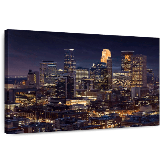 Elephant Stock Minneapolis Nightscape Wall Art - Horizontal Canvas Wall Art - Living Room Wall Decor - Places Canvas - Black And Brown Decor - 30" x 20"