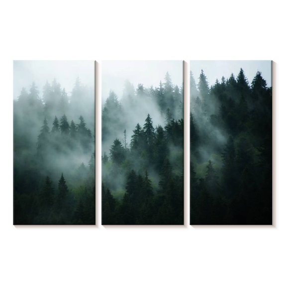 Elephant Stock Misty Fir Forest Wall Art - Horizontal Multi Panel Canvas - Living Room Wall Decor - Nature Multi Panel - Gray And Blue Decor - 23" x 14"