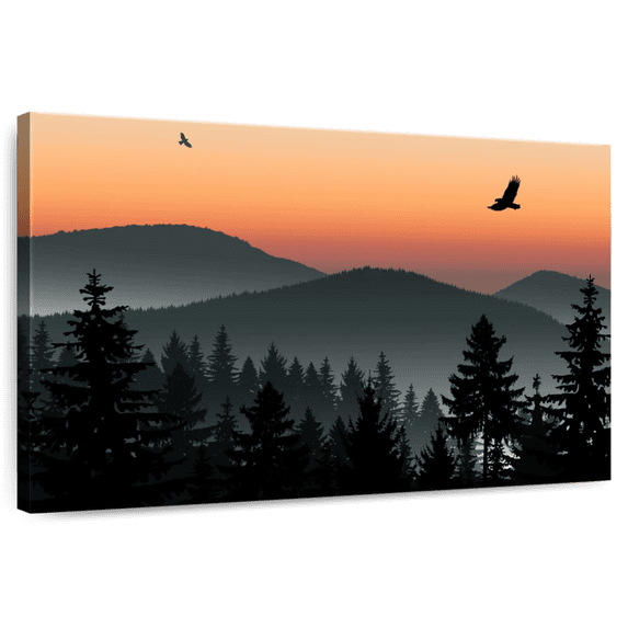 Elephant Stock Misty Mountain Eagles Wall Art - Horizontal Canvas Wall Art - Living Room Wall Decor - Nature Canvas - Orange And Black Decor - 12" x 8"