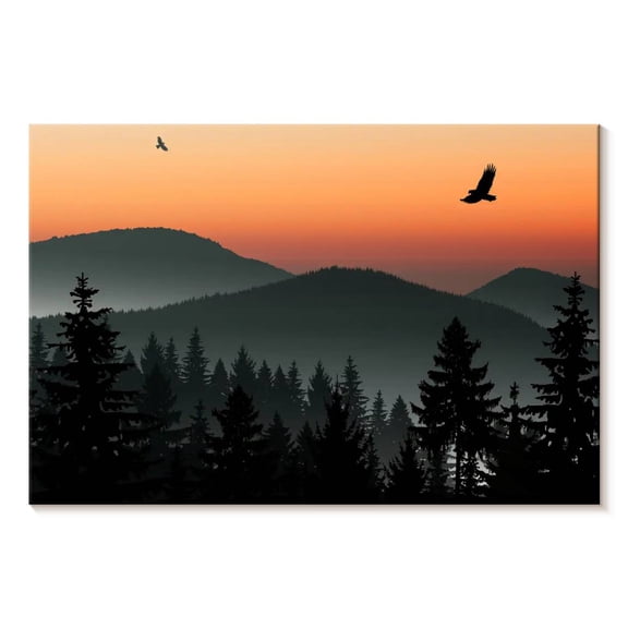 Elephant Stock Misty Mountain Eagles Wall Art - Horizontal Canvas Wall Art - Living Room Wall Decor - Nature Canvas - Orange And Black Decor - 51" x 34"