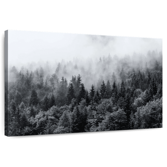 Elephant Stock Misty Pine Tree Forest Wall Art - Horizontal Canvas Wall Art - Living Room Wall Decor - Nature Canvas - Gray And Black Decor - 12" x 8"