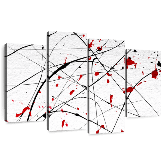 Elephant Stock Modern Abstract Splash Wall Art - Horizontal Multi Panel Canvas - Living Room Wall Decor - Abstract Multi Panel - Red And White Decor - 36" x 22"