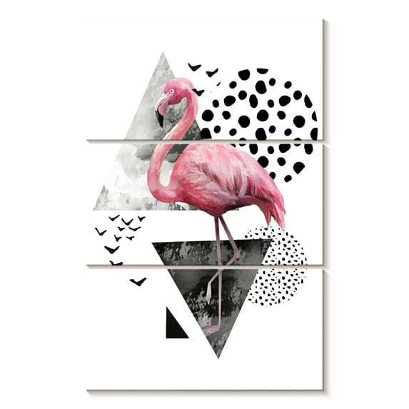 Elephant Stock Modern Flamingo Wall Art - Vertical Multi Panel Canvas - Hallway Wall Decor - Animal Multi Panel - Pink And White Decor - 28" x 45"