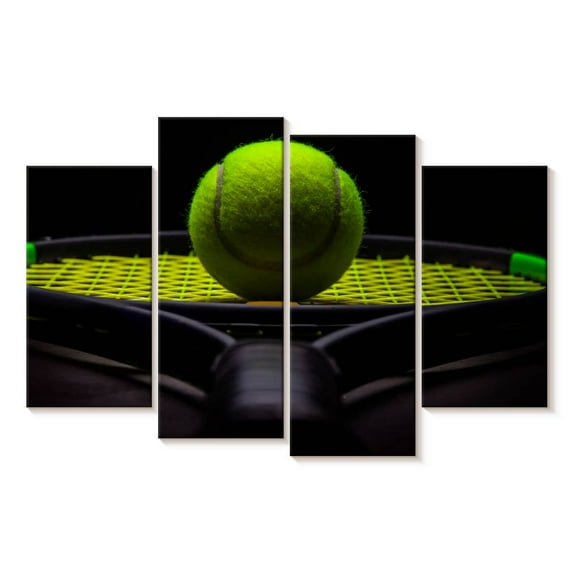 Elephant Stock Modern Tennis Wall Art - Horizontal Multi Panel Canvas - Living Room Wall Decor - Sports Multi Panel - Black And Green Decor - 43" x 27"