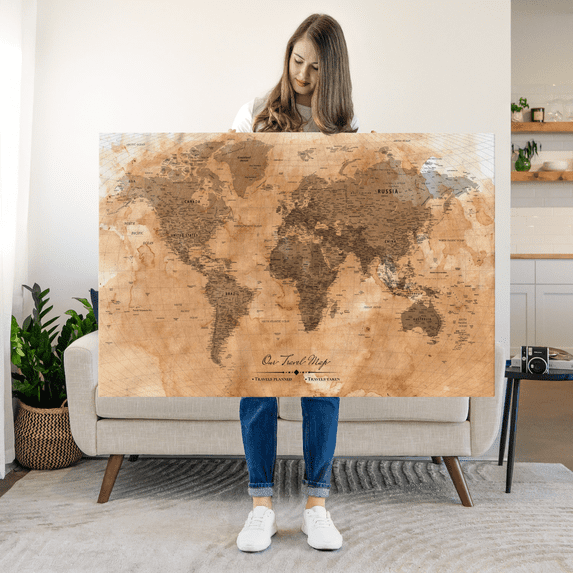 Elephant Stock Our Travel Map Push Pin Ii Wall Art - Map Canvas Art - 24" x 16"