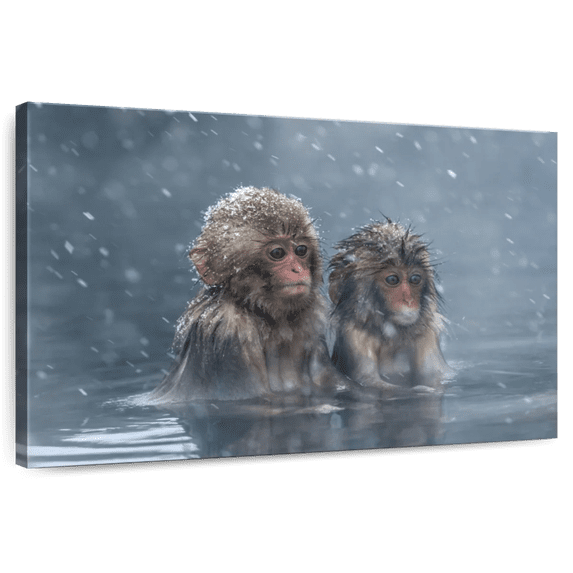 Elephant Stock Monkey Duo Wall Art - Horizontal Canvas Wall Art - Living Room Wall Decor - Animal Canvas - Gray And Pink Decor - 51" x 34"