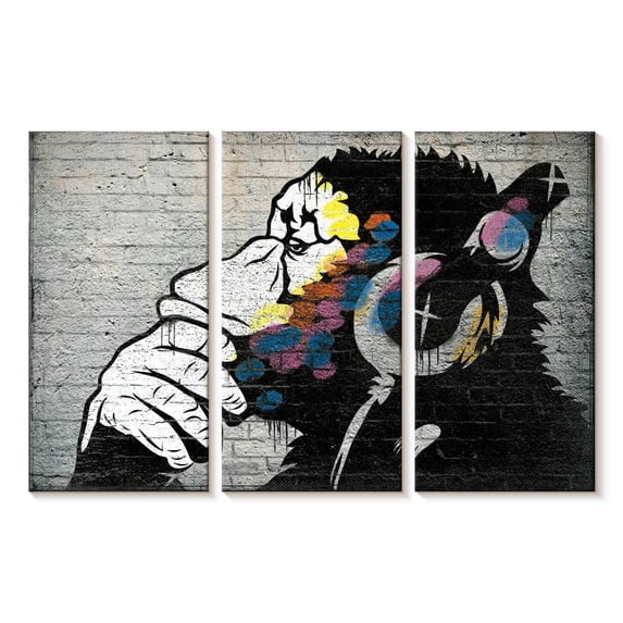 Elephant Stock Monkey Wearing Headphones Wall Art - Horizontal Multi Panel Canvas - Living Room Wall Decor - Animal Multi Panel - Black And Gray Decor - 23" x 14"