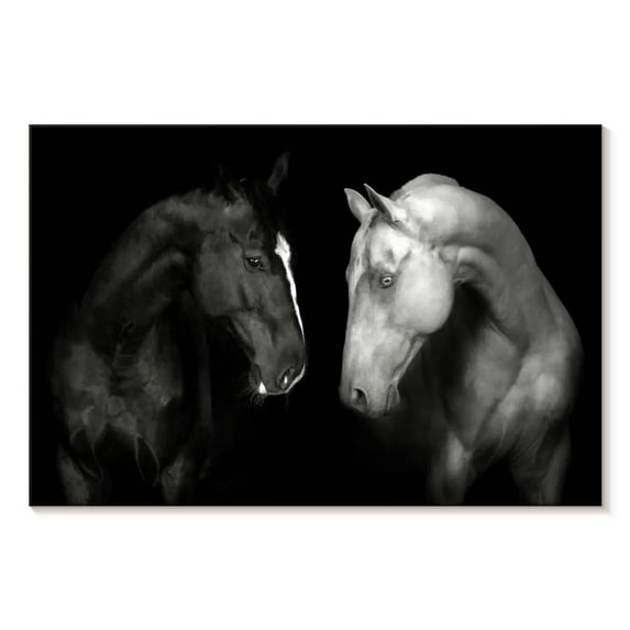 Elephant Stock Monochromatic Horses Wall Art - Horizontal Canvas Wall Art - Living Room Wall Decor - Animal Canvas - Black And Gray Decor - 12" x 8"