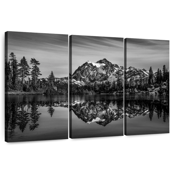 Elephant Stock Monochromatic Mountain Wall Art - Horizontal Multi Panel Canvas - Living Room Wall Decor - Nature Multi Panel - Gray And White Decor - 45" x 28"