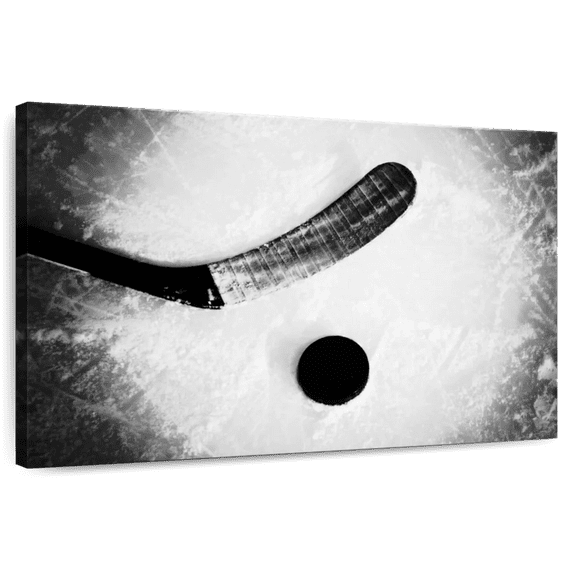 Elephant Stock Monochrome Hockey Wall Art - Horizontal Canvas Wall Art - Living Room Wall Decor - Sports Canvas - Black And Gray Decor - 39" x 26"
