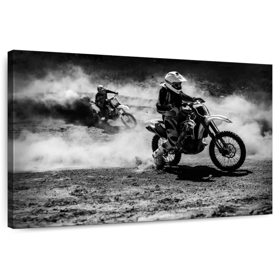 Elephant Stock Monochrome Racing Dirt Bike Wall Art - Horizontal Canvas Wall Art - Living Room Wall Decor - Sports Canvas - Black And Gray Decor - 48" x 32"