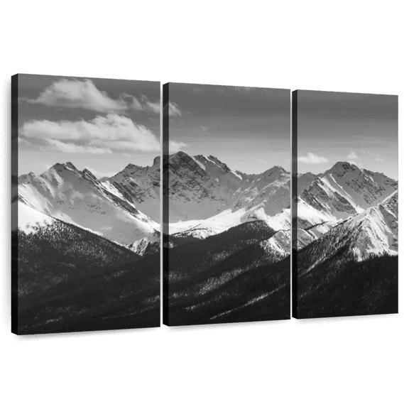 Elephant Stock Monochrome Rocky Mountains Wall Art - Horizontal Multi Panel Canvas - Living Room Wall Decor - Nature Multi Panel - Black And Gray Decor - 74" x 48"
