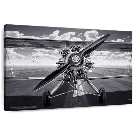 Elephant Stock Monochrome Vintage Airplane Wall Art - Horizontal Canvas Wall Art - Living Room Wall Decor - Transportation Canvas - Black And Gray Decor - 12" x 8"