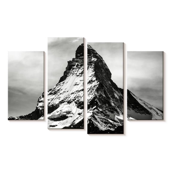 Elephant Stock Monochromic Matterhorn Mountain Wall Art - Horizontal Multi Panel Canvas - Living Room Wall Decor - Nature Multi Panel - Black And Gray Decor - 24" x 14"