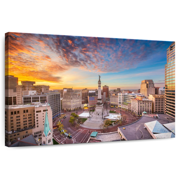 Elephant Stock Monument Circle In Indianapolis Wall Art - Horizontal Canvas Wall Art - Living Room Wall Decor - Places Canvas - Gray And Orange Decor - 48" x 32"