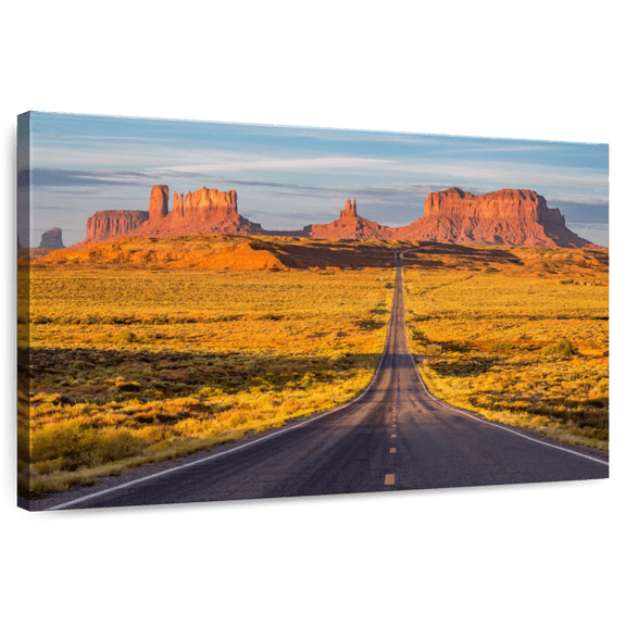 Elephant Stock Monument Valley Open Road Wall Art - Horizontal Canvas Wall Art - Living Room Wall Decor - Transportation Canvas - Gray And Orange Decor - 24" x 16"