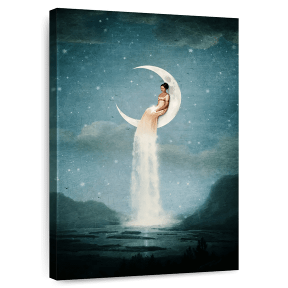 Elephant Stock Moon River Lady Wall Art - Vertical Canvas Wall Art - Living Room Wall Decor - Fantasy And Sci-fi Canvas - Teal And Green Decor By Paula Belle Flores - 8" x 12"