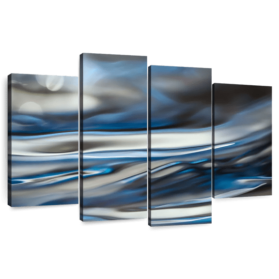 Elephant Stock Moon Water Wall Art - Horizontal Multi Panel Canvas - Living Room Wall Decor - Abstract Multi Panel - Gray And Blue Decor By Ursula Abresch - 84" x 54"