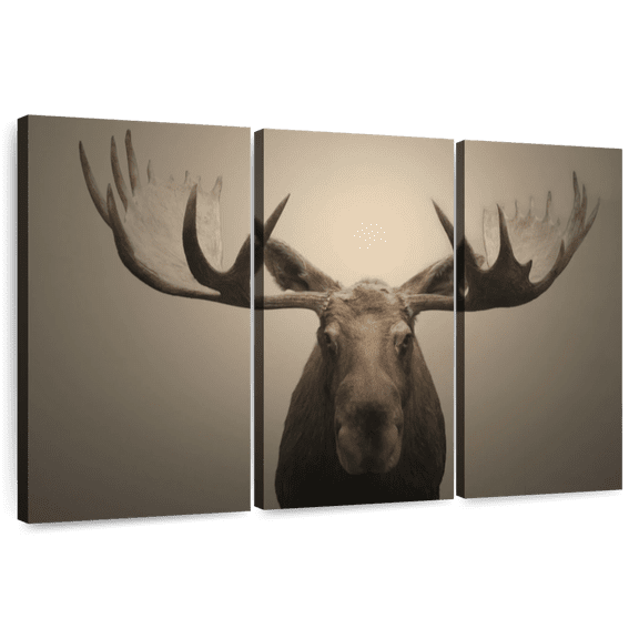 Elephant Stock Moose Portrait Wall Art - Horizontal Multi Panel Canvas - Living Room Wall Decor - Animal Multi Panel - Brown And Beige Decor - 33" x 20"