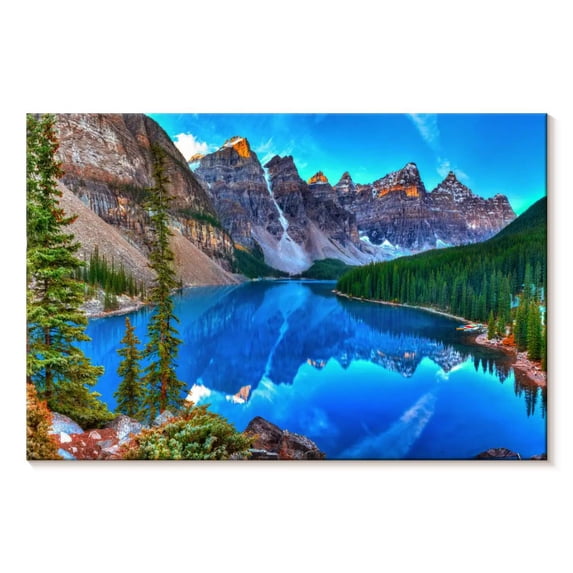 Elephant Stock Moraine Lake At Daybreak Photography Wall Art - Horizontal Canvas Wall Art - Living Room Wall Decor - Nature Canvas - Blue And Gray Decor - 39" x 26"