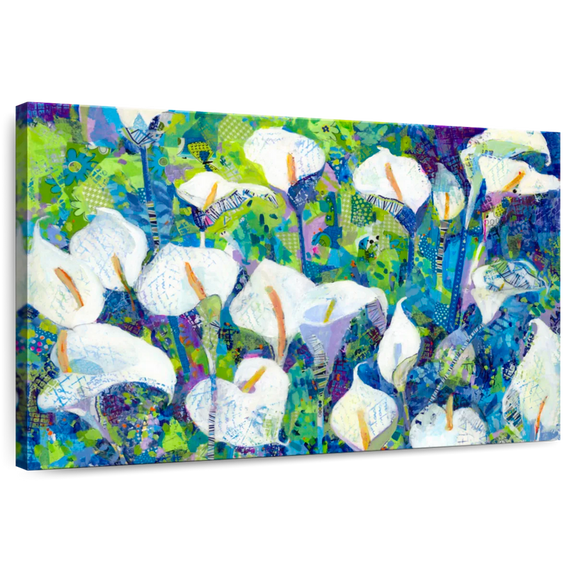 Elephant Stock Morning Blues Wall Art - Horizontal Canvas Wall Art - Living Room Wall Decor - Floral And Botanical Canvas - Green And Blue Decor By Tara Funk Grim - 12" x 8"