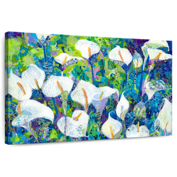 Elephant Stock Morning Blues Wall Art - Horizontal Canvas Wall Art - Living Room Wall Decor - Floral And Botanical Canvas - Green And Blue Decor By Tara Funk Grim - 39" x 26"