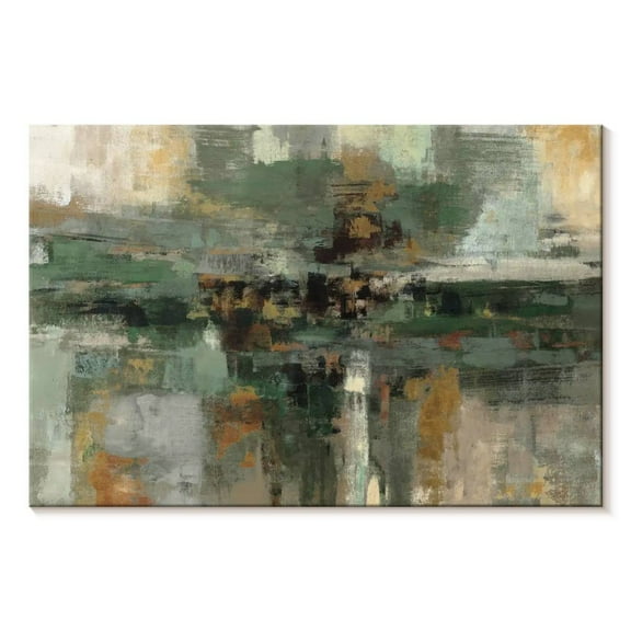 Elephant Stock Morning Fjord Rifle Green Wall Art - Horizontal Canvas Wall Art - Living Room Wall Decor - Abstract Canvas - Green And Gray Decor By Silvia Vassileva - 12" x 8"