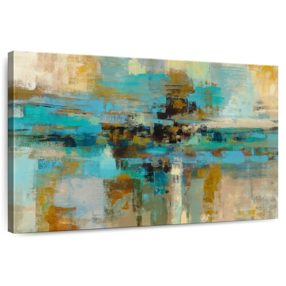 Elephant Stock Morning Fjord Wall Art - Horizontal Canvas Wall Art - Living Room Wall Decor - Abstract Canvas - Brown And Blue Decor By Silvia Vassileva - 12" x 8"