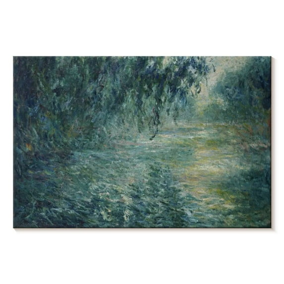Elephant Stock Morning On The Seine 1898 Wall Art - Horizontal Canvas Wall Art - Living Room Wall Decor - Abstract Canvas - Teal And Green Decor By Claude Monet - 30" x 20"