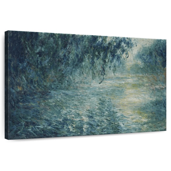 Elephant Stock Morning On The Seine 1898 Wall Art - Horizontal Canvas Wall Art - Living Room Wall Decor - Abstract Canvas - Teal And Green Decor By Claude Monet - 51" x 34"